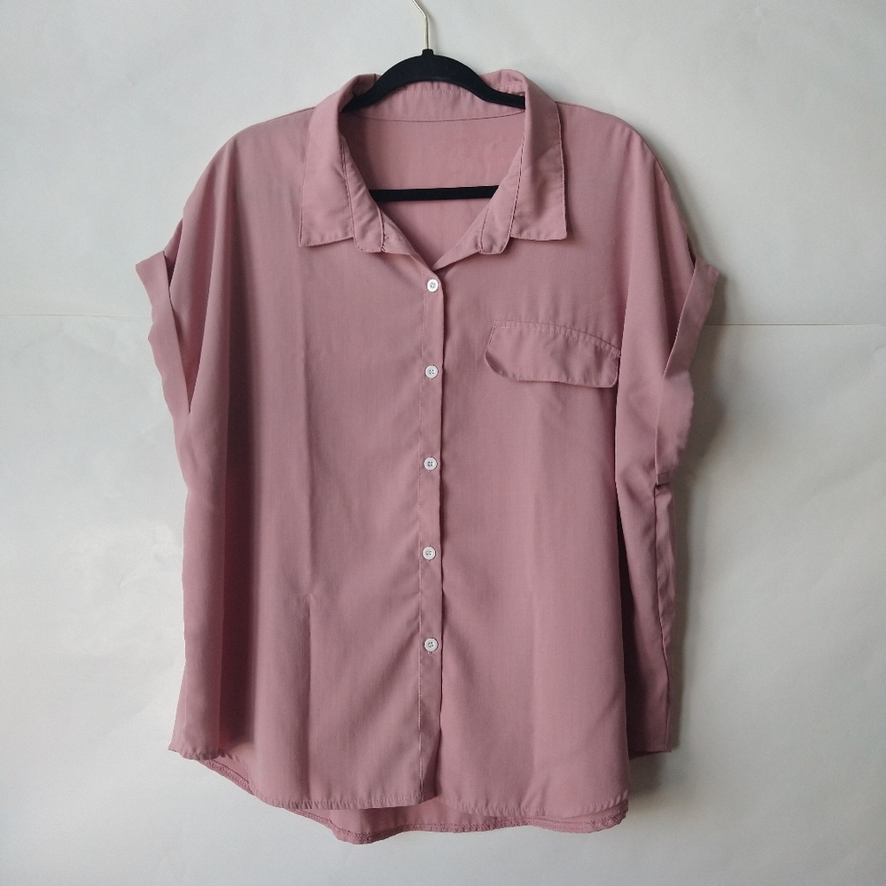 Plus Button Down Pink Blouse